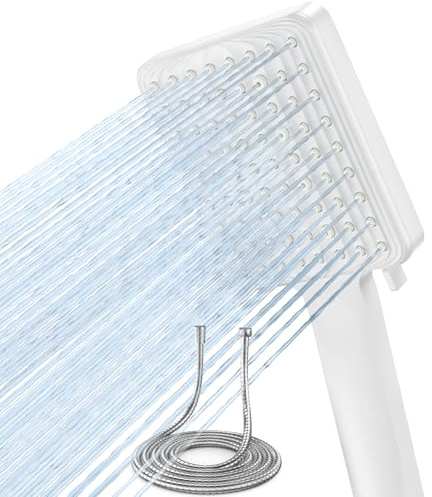 VOXON Duschkopf mit 6 Strahlarten, Weiß Duschkopf mit Schlauch 1.8m | Einhand-Einstellung, Regendusche, ohne Schlauch, Einfache Reinigung, mit Silikondüsen – für kleine & grosse Bäder