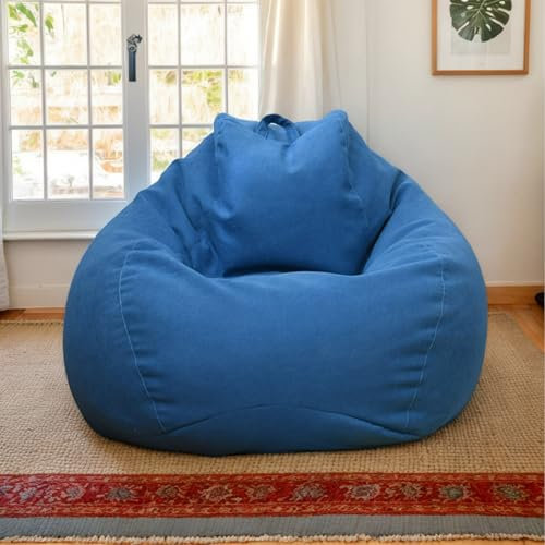HORLSKI Large Bean Bags for Adults Outdoor Beanbags Waterproof Washable Polyester Large Pear-Shaped Bean Bag Covers without Filling Living Room Garden,Dark Blue,100 * 120cm