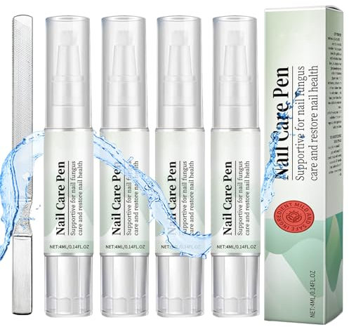 4 Pezzi Nail Care Pen, con Lima Unghie, Penna per la Cura Delle Unghie, Contiene Olio di Melaleuca, Estratto di Fiori di Camomilla e Aloe Vera