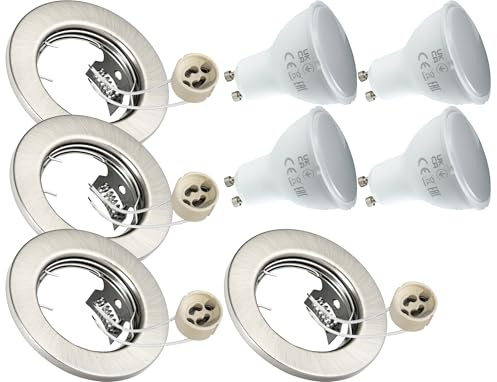 JungesLicht 4x Einbaustrahler GU10 230V 1W LED Leuchtmittel warmweiß 3000Kelvin, Außen 80mm, Bohrdurchmesser 55-68mm passend, Einbautiefe mind. 60mm, 4er Set Einbauspot, Einbaurahmen, Deckenpot
