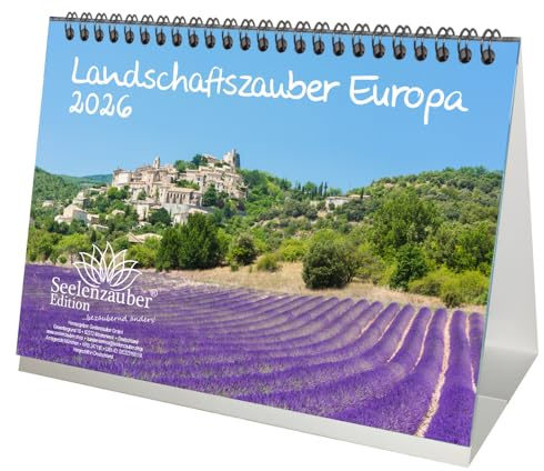 Landschaftszauber Europa DIN A5 Tischkalender für 2026 Landschaften und europäische Länder - Seelenzauber