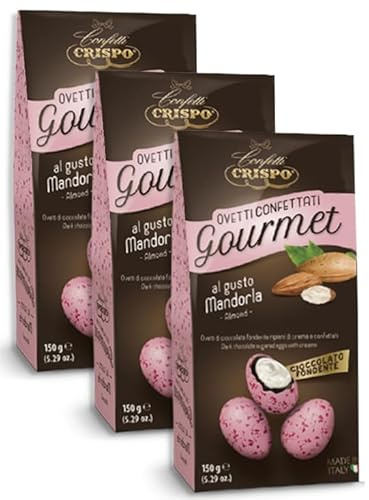 3X Crispo Ovetti Confettati Gourmet Cioccolato Fondente al gusto Mandorla 150g