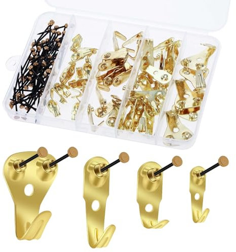 JJUNW 120 colgadores de fotos de metal con clavos, 4 tamaños, juego versátil para cuadros, espejos y pinturas