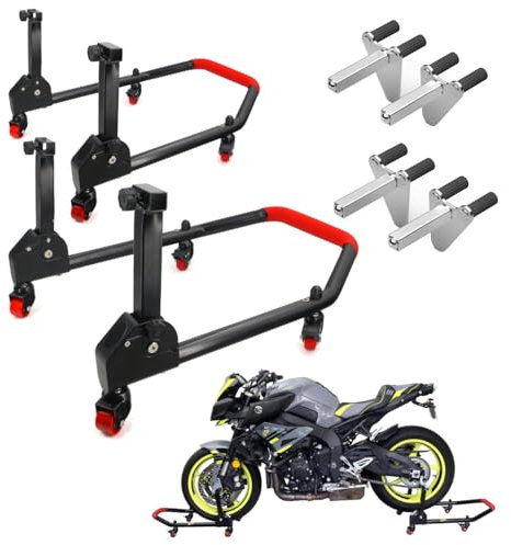 Area1 Motorradständer 360 Grad drehbarer Motorradheber, Set Vorne + Hinten inkl. Aufnahmen für F900R Z900 CB750 CBR650R MT-07 MT-09 YZF-R1 R3 R6 R7 GSX-S GSX-R