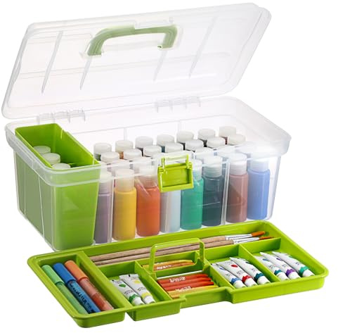 SUMNACON Tragbare Werkzeugkoffer, Künstlerbedarf box, Ölfarben Organizer, Multifunktionale Aufbewahrungsbox, Kunststoff, BPA-frei, mit Ablage und Waschbecken,für Farben, Pinsel und Kunstzubehör Grün