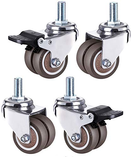 Schwerlastrollen,4-teilige Lenkrollen mit Bremsen,Gummi-Möbelrollen,M12 x 25 mm Gewinde,für Heimwerker-Möbelwagenräder mit Doppelkugellager-Schwenkkopf