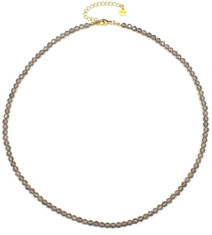 LAKADA Rauchquarz Edelsteinkette mit facettierten 4mm Perlen - echte Natursteine - Länge verstellbar - Heilstein Schutzstein Edelstein Collier Glücksbringer Talisman Geschenk (Rauchquarz, 45, G)