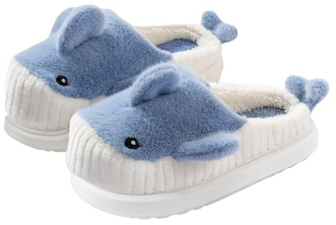 OYIWINMI Shark Sliippers, Cute Plush Winter Home Slippers with Thick Sole Anti-Slip Indoor Outdoor Comfortable Soft (blue Shark, Adult, Women, 4, Numeric Range, UK Footwear Size System, 5, Medium)