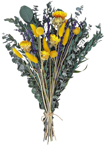 Ovveroche Mixed Dried Eucalyptus Stems with Lavender, Yellow Bunny Tails, Natural Preserved Botanicals for Home Decor Shower Bouquet Wedding