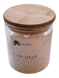Velas Aromáticas Ecológicas Hechas A Base De Soja Con Aceites Esenciales Velas Perfumadas Ideal Para Aromaterapia, Relajación y Meditación Peso Aproximado 390gr Mecha Pabilo (Felicidad) 1 Unidad