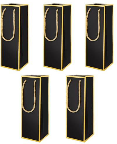 Geschenktüten Flaschen, 5 Stück Weintasche Mit Schwarzem Druck Und Goldener Prägung, 28x10x10 cm, Flaschentüten Geschenktüten Für Wein Geschenk Und Hochzeit