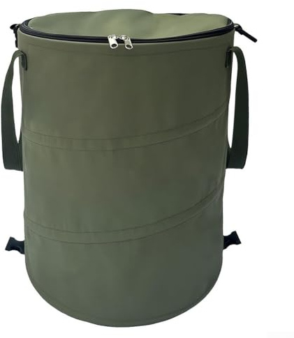 collapsible outdoor trash bin for For Camping and BBQs, featuring portable design and weather resistant Oxford fabric for convenient waste disposal (Is green)