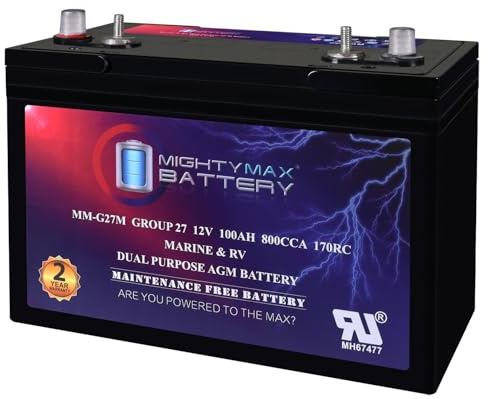 Mighty Max Battery MM-G27M, 12V 100Ah, Group Size 27M Deep-Cycle Marine AGM, Dual-Purpose Starting & Deep Discharge, 800 CCA, 850 MCA, 170 RC, Spill-Proof Maintenance-Free Battery