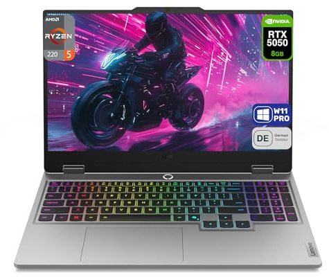 Lenovo LOQ 15AHP10 Gaming Laptop, AMD Ryzen 5 220,16 GB DDR5 RAM, 512 GB PCIe SSD, 15.6 FHD (1920x1080) IPS Display, NVIDIA GeForce RTX 5050, Deutsches Tastatur-Layout, W11 Home, Luna Grey