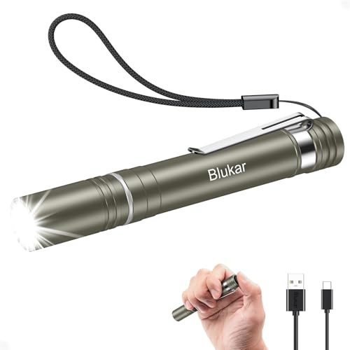Blukar Torcia LED Mini Ricaricabile, Torcia Penna Tascabile con Clip