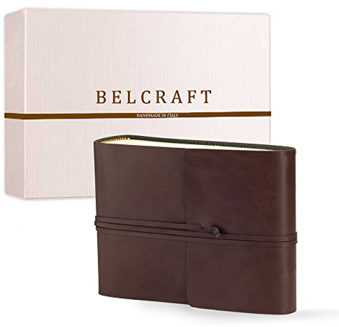 Belcraft Vietri Album Fotografico in Pelle Riciclata, Elegante Pensiero con Scatola Regalo, Realizzato a Mano da Artigiani Toscani, A5 (16x21 cm) Marrone