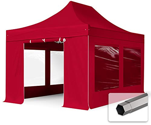 TOOLPORT 3x4,5 m Tonnelle Tente Pliante Barnum Acier, PES 750, côtés panoramiques, Rouge