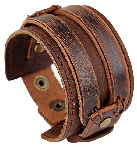 Hamoery Men Leather Bracelet Punk Braided Rope Alloy Bracelet Bangle Wristband