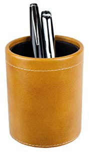 DELMON VARONE - Stifteköcher aus Vintage Anilin Leder braun, Echtleder Stiftebecher mit PU Innenverkleidung und rutschfester Vliesunterseite, Eleganter Stiftehalter rund für Schreibtisch und Büro