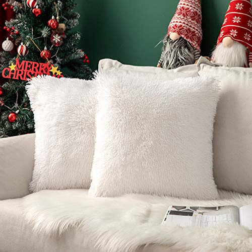 MIULEE 2er Set Kissenbezug 45×45cm Langflor Plüsch Weiß | Superweich Kuschelig Pflegeleicht Langlebig Modern Dekorativ Für Sofa Bett Wohnzimmer Schlafzimmer Und Gästezimmer