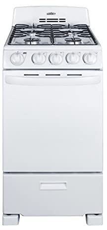 Summit 20” Inch Wide Gas Range, 4 Sealed Burners, 2.3 cu.ft. Oven (ADA Compliant) - RG200WS (White)