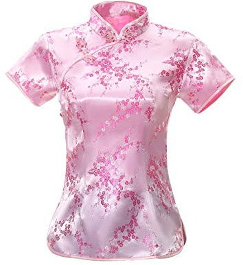 ACVIP Chemisier chinois à manches courtes pour femme avec col montant et brocart Qipao