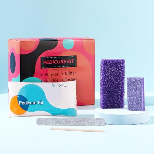 NOVAL Disposable Nail Salon Manicure Pedicure Set Kit Foot for Nail Beauty,4- Piece Including Nail File 80/100 Grit, Pumice, Buffer and Pusher,12 Kits