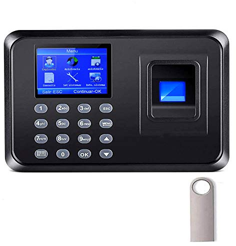 Aktivstar Máquina Fichar de Asistencia Biométrica de Huella Dactilar con Sistema Española Pantalla LCD Memoria de 8GB, con Capacidad de 1000 Huellas de fichar