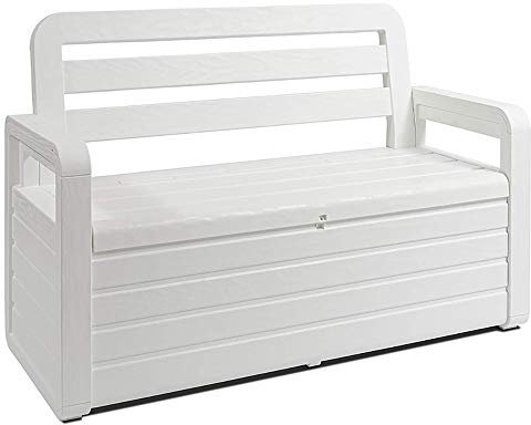 Toomax cassapanca Foreverspring con Seduta per 2 persone da 270 litri, in plastica, effetto Legno, colore bianco, dimensioni cm132.5x58x89h
