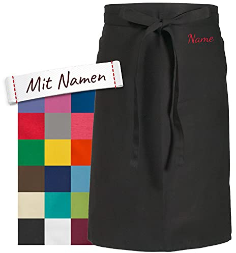 LALALO Vorbinder Schürze mit Name, hochwertig bestickt, Personalisierte Bistroschürze/Kochschürze für Damen und Herren, Malschürze/Schürze zum basteln, kochen, garten oder werken