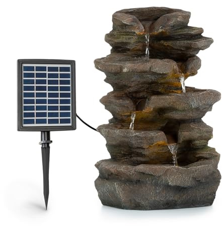 Blumfeldt Stonehenge - Fuente Solar, para Exteriores e Interiores, Concepto LoopFlow, Autonomía de hasta 5 Horas, Luces LED, Poliresina, Resistente heladas, Simulación de Piedra, Marrón