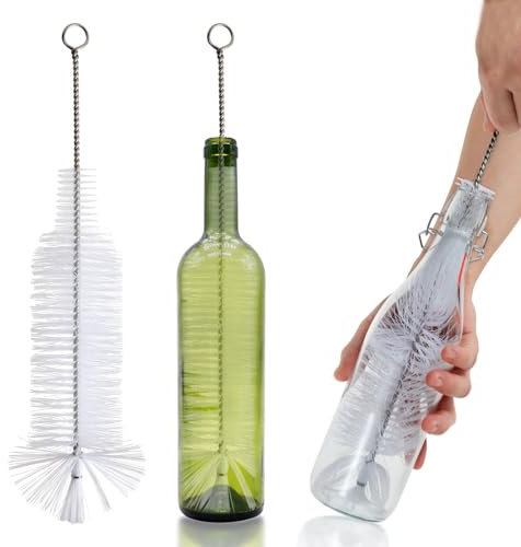 Bottle Brush Especially for Cleaning All Kinds of Narrow Neck Wine Bottles, Beer Bottles, Soda Bottles, Spray Bottles, Long Cups, Mugs, Large Volume Cylinders (White+1Pack)