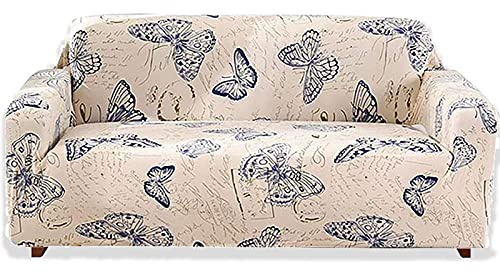 Teynewer 1-Piece Fit Stretch Sofa Cover, Sofa Slipcover Elastic Fabric Printed Pattern Chair Loveseat Couch Settee Sofa Covers Universal Fitted Furniture Cover Protector (3 Seater, #Butterfly)