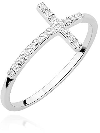 MARKO Weißgold Damen Goldring mit 0,09Ct Diamanten in Form eines Kreuzes 14 Karat Gold (585) | Goldring inklusive Box | Goldring für Frau (Weißgold, 54 (17.2))