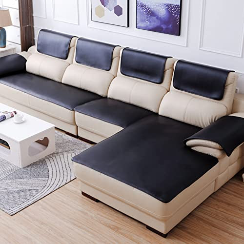 Rutschfester Sofabezug aus Leder, Sofa überzug in l Form 2 3 sitzer ecksofa Sofaüberwurf Couch überzug für Haustiere, Liegebezug für Wohnzimmer-Schwarz 60x76cm/24x30inch