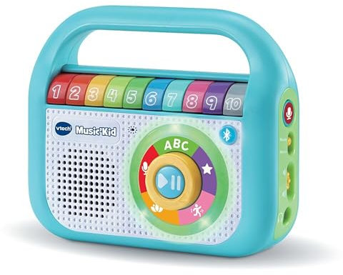 VTech - Music'Kid, Baladeur Musical Enfant, Enceinte Bluetooth Lumineuse avec Comptines, Chansons Éducatives et Relaxantes, Enregistreur Vocal, Cadeau Enfant Dès 2 Ans - Contenu en Français