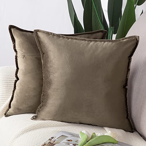 Madizz 2er Set Samt Dekorativ Zierkissenbezüge Luxus Stil Kissenbezug für Sofa für Schlafzimmer Braun 40x40 cm Quadrat