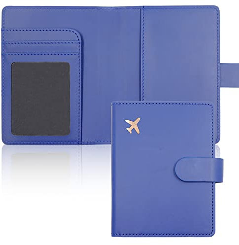 Deziliao Reisepass und Impfkartenhalter Combo PU Leder Reisepasshülle mit Impfkartenschlitz, Reisepass Brieftasche für Damen und Herren, Blau, Classic