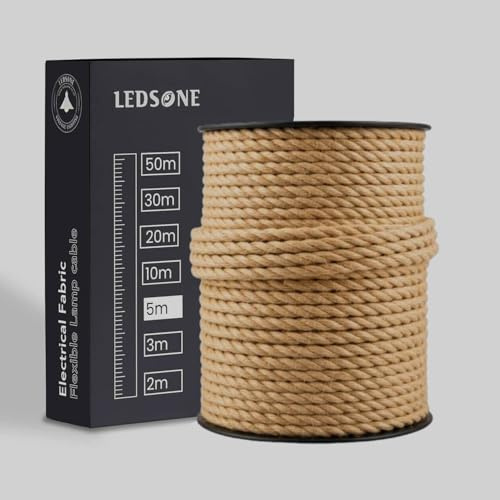 5M / 16.4FT Braided Flex Cable, 18awg 2 Core Natural Hemp Vintage Twisted Fabric Electrical Wire Lighting Cable Lamp Cord for DIY Lamps Industrial Pendant Lights Lighting Appliances (Hemp)