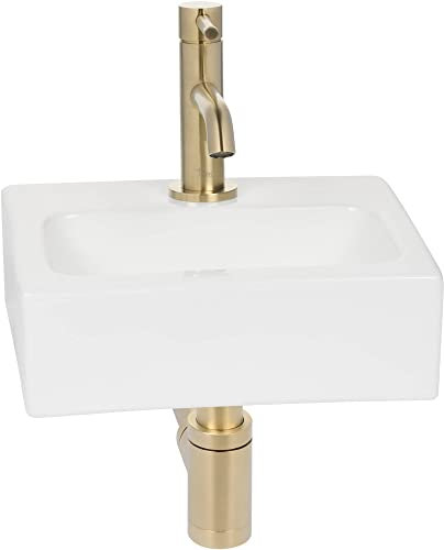 Saqu Mini Waschbecken Set mit goldenem Hahn, Glänzendes weißes Keramik - Waschbecken für Unterschrank, Waschtisch für Gäste WC