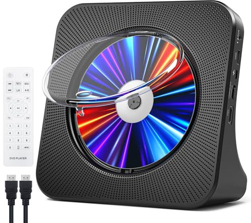 Gueray Lecteur CD Bluetooth Lecteur DVD HDMI Lecteur CD de Bureau Baladeur CD Lecteurs de CD avec Haut-Parleur Couvercle Anti-poussière et télécommande et Radio FM Prise USB et AUX 3,5 mm