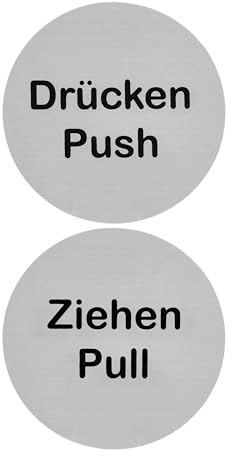 Aufkleber Set Drücken Ziehen Push Pull, 1 Paar, Ø 65 mm, doppelseitige selbstklebende Folie, Klebeseite bei Ziehen, Türschild Klebepad für Innen- und Außenbereich, Hinweis Schild Klebesticker Kit