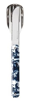 Akinod Couverts droits élégants gourmands avec insert magnétique (couteau, fourchette et cuillère) - Magnetic straight cutlery 12H34 mod. MIRROR Tie & Dye Bleu
