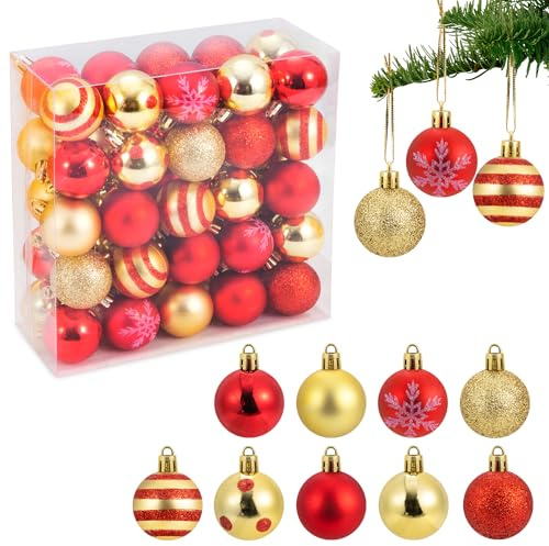 Christmas Tree Baubles - 50 Pcs Christmas Tree Decoration Ornaments Balls, 9 Styles 4 CM Matte and Glitter Xmas Decor Baubles Creat A Strong Holiday Atmosphere