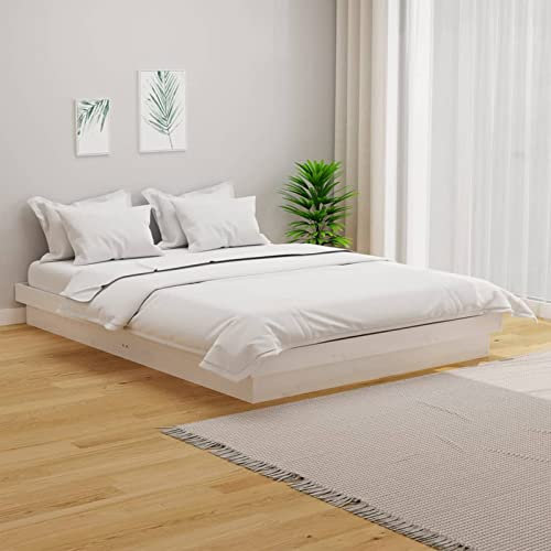 ZEYUAN Massivholzbett, Familienbett, Bett, Bettgestell, Holzbett, Seniorenbett, Bed Frames, Betten, Pflegebett, Jugendbett, Weiß 135x190 cm 4FT6 Double
