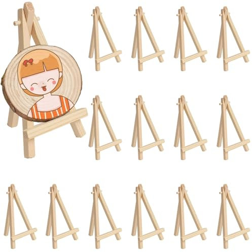 Mini Staffelei, Mini Staffelei Holz, 16 Stück Holz Dreieck für Tischdeko Malhandwerk Fotoalbum Hochzeitsdekoration Hochzeit Geburtstag Taufe Party （15 * 8 * 1.7cm)