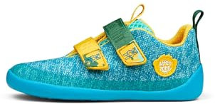 Apatand barfotasko stickad glad med kardborreband, vegan, halkfri, flexibel, reflekterande, särskilt lätt i storlek 21–32 kreativ björn – turkos