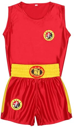 Amur Leopard Barn boxningsuniform pojke flicka kampsport kostym kampsport kläder boxningsdräkt för träning prestanda, Färg: röd, 8-9 ans