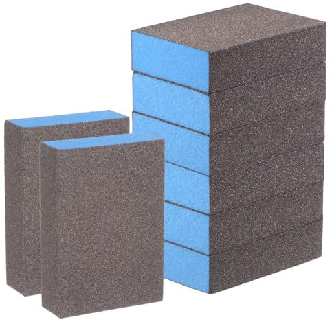 QUARKZMAN 8 Stück Schleifschwamm 400 Körnung Vierseitiges Schleifpapier, Wiederverwendbares Nass- und Trockenschleifklotz für Lackreparatur und Modellschichtung, Braun, Blau