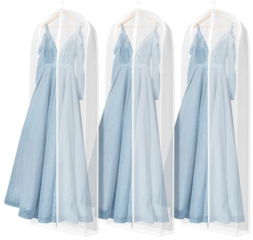 Syeeiex Breathable Organza Leather Coat Cover Protector Bags, 72 Full Length Dress Bags Long Covers with 7 Gusset, Dustproof Long Clothes Covers for Leather Jacket Overcoat, mink coat, Set of 3